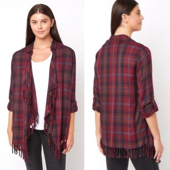 Willow & Clay Aria Plaid Fringe Kimono Medium NWOT - Picture 7 of 7
